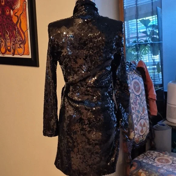 Zara Black Sequined Coat - Picture 4 of 13